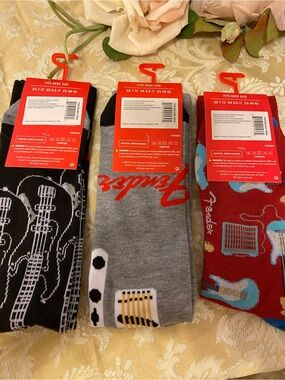 Fender Multi-Color Guitar Crew Socks – Black, Gray, Red
